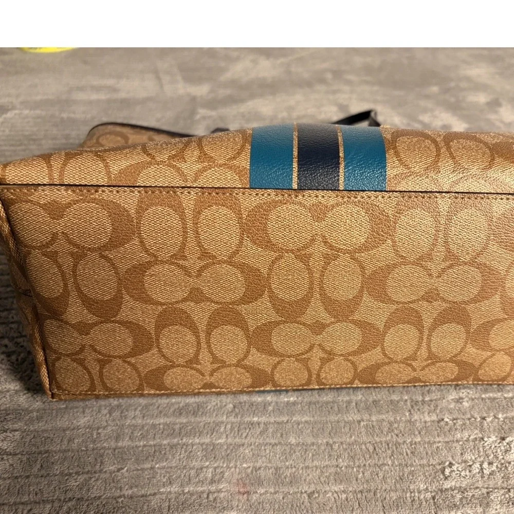 Coach Tote Bag Womens Large Tan Good Signature Canvas Varsity Stripe Gallery